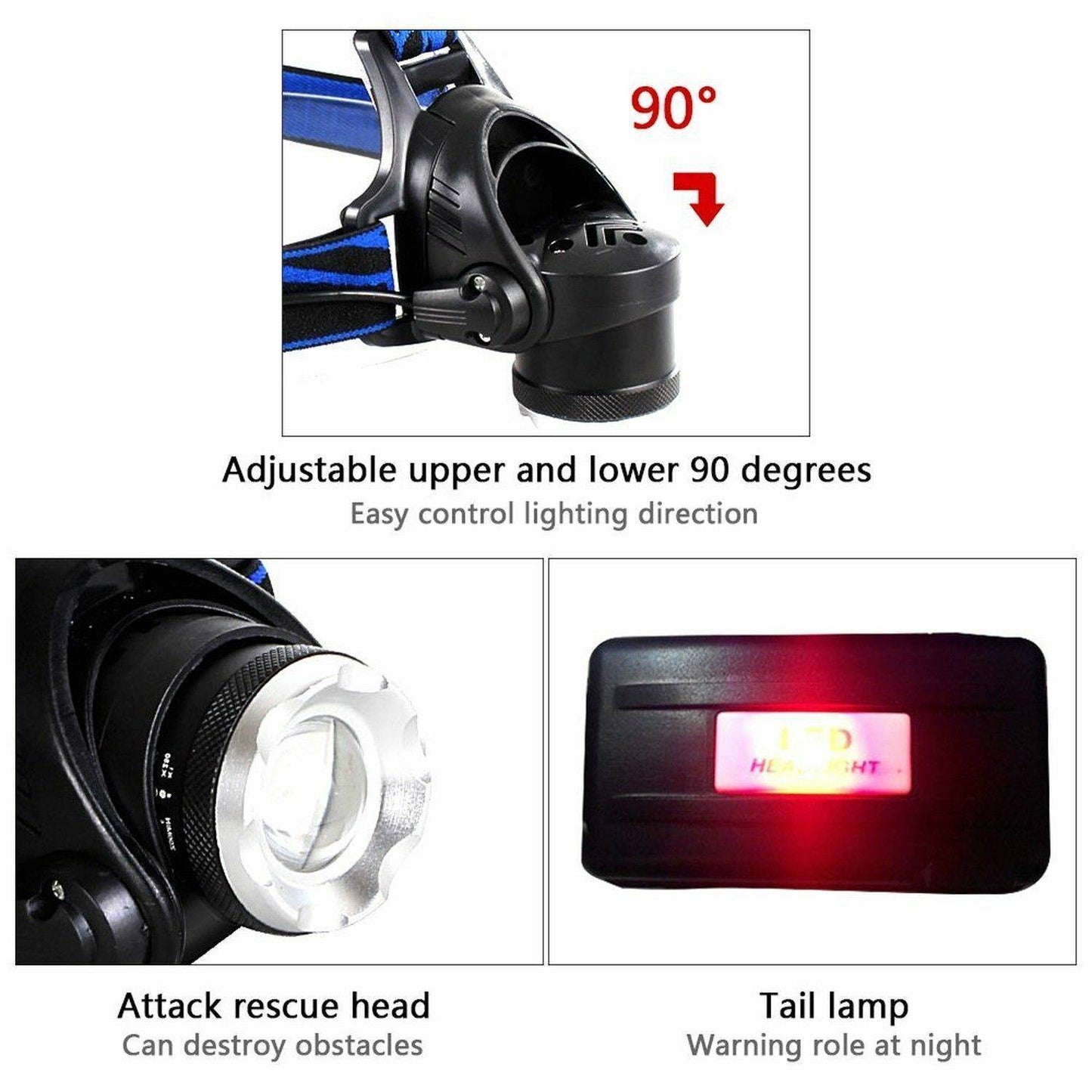 Rechargeable LED Headlamp - Zoomable & Tactical
