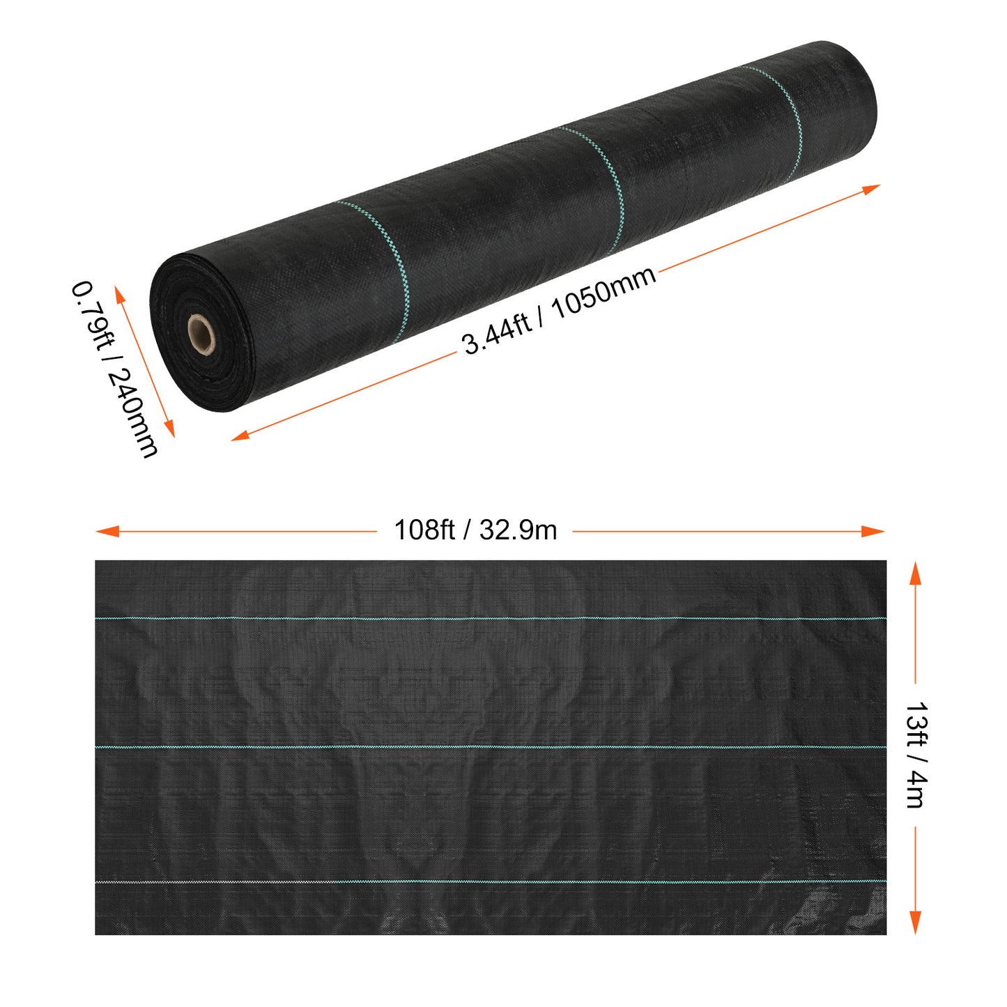 Vevor 13' x 108' Premium Heavy Duty Weed Barrier Landscape Fabric