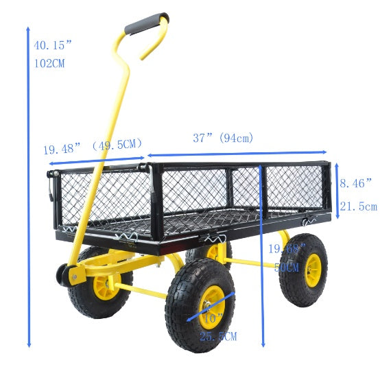 Sturdy Steel Garden Cart with Swivel Handle And Detachable Sides