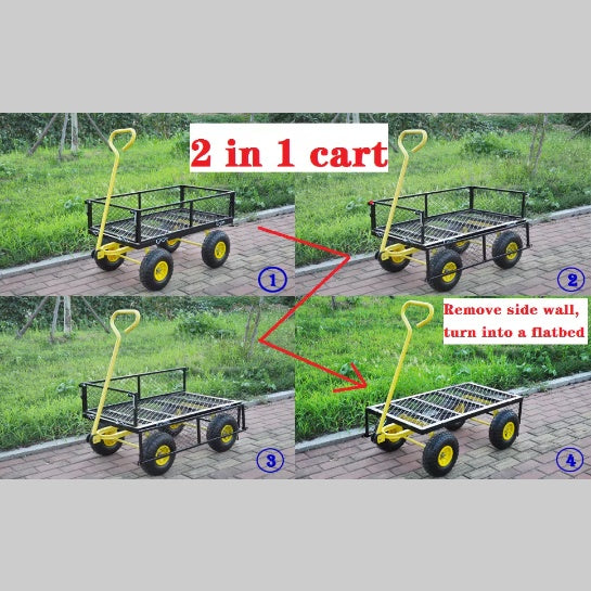 Sturdy Steel Garden Cart with Swivel Handle And Detachable Sides