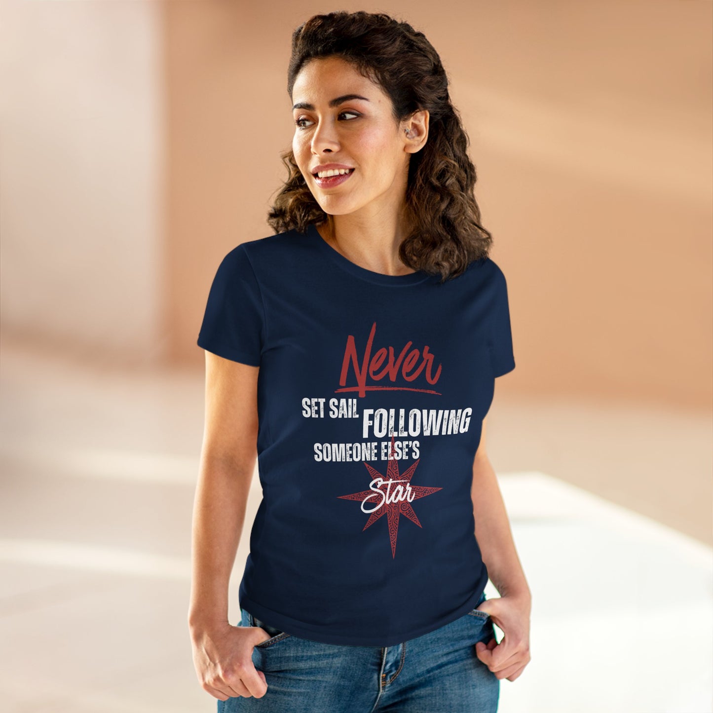 Never Set Sail Women's Tee, White Text