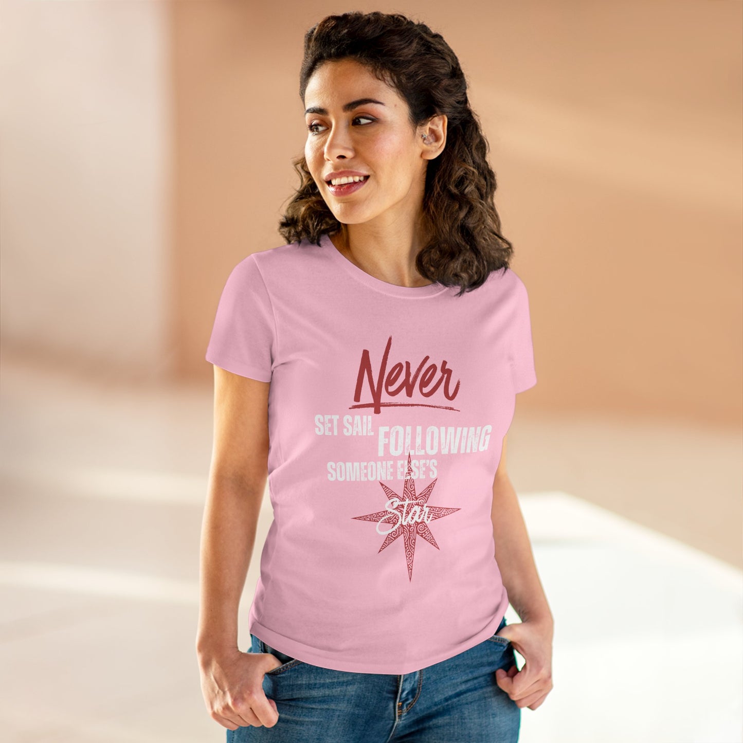 Never Set Sail Women's Tee, White Text
