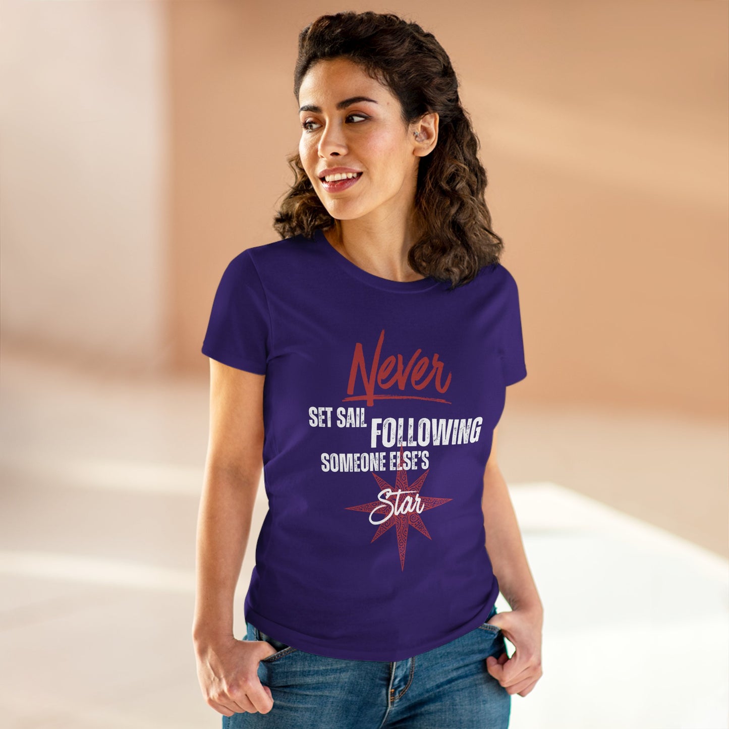 Never Set Sail Women's Tee, White Text