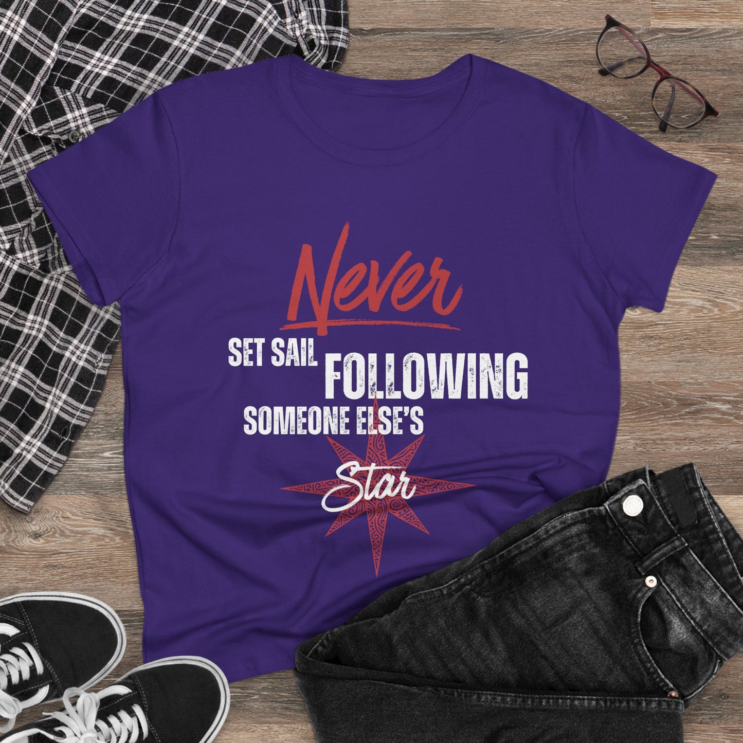 Never Set Sail Women's Tee, White Text