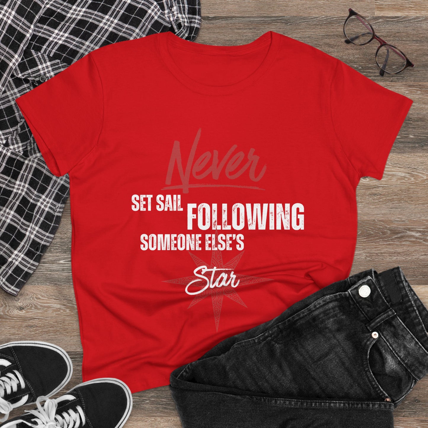 Never Set Sail Women's Tee, White Text