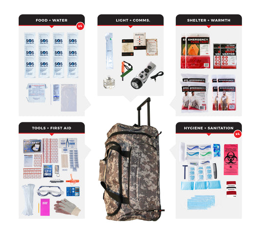 4 Person Comfort Survival Kitin a Camo Rolling Bag