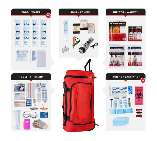 4 Person Comfort Survival Kit in a Rolling Bag