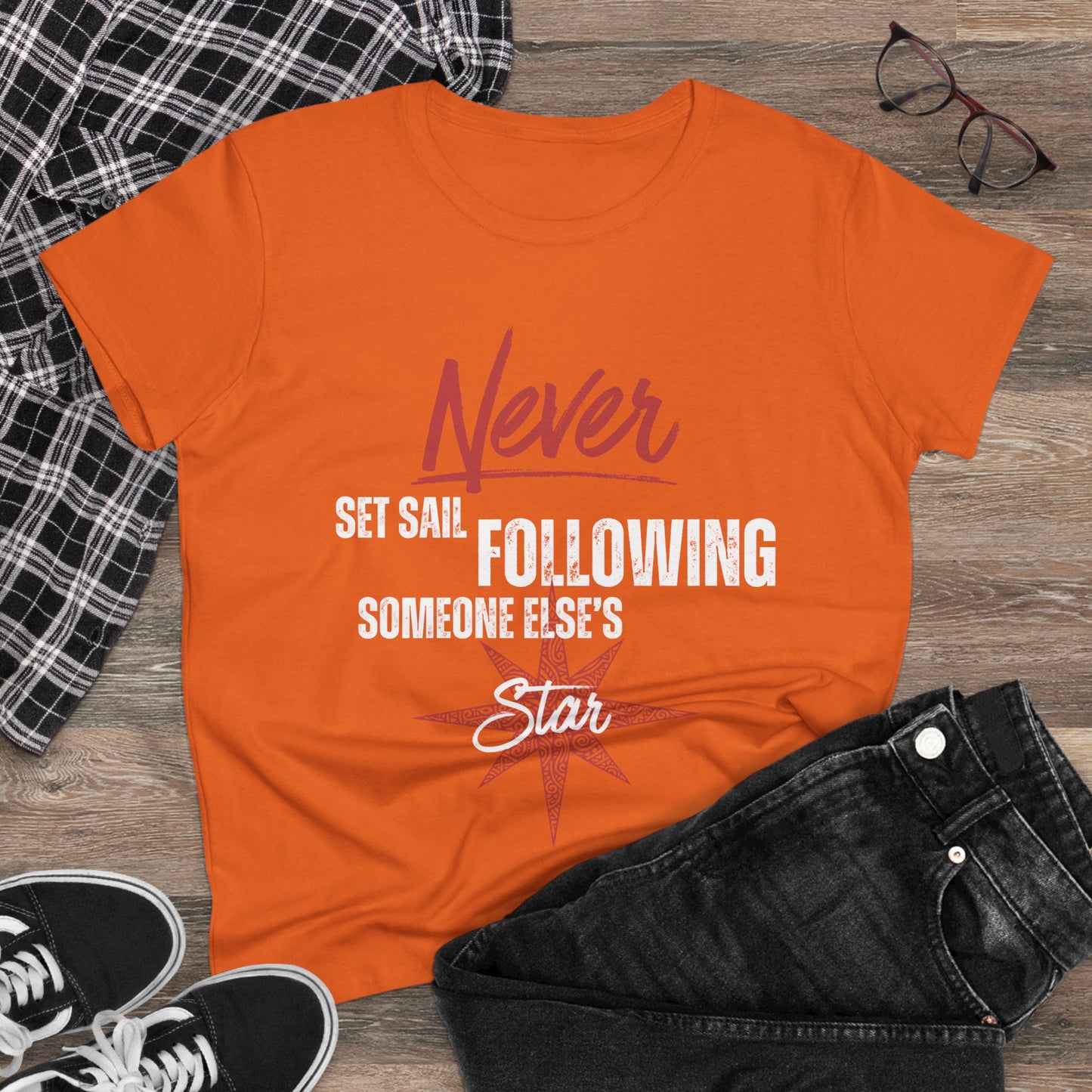 Never Set Sail Women's Tee, White Text