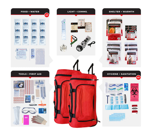 5 Person Comfort Survival Kit in a Rolling Bag