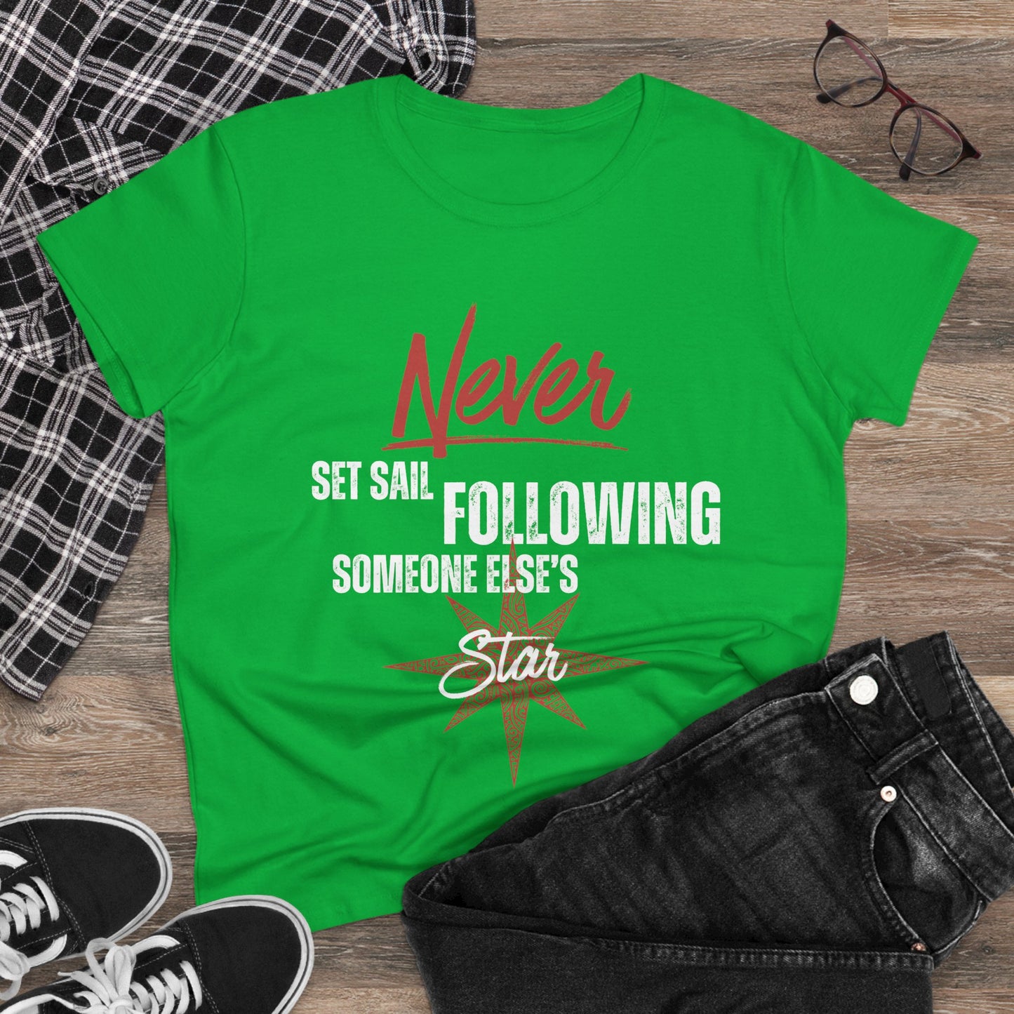 Never Set Sail Women's Tee, White Text