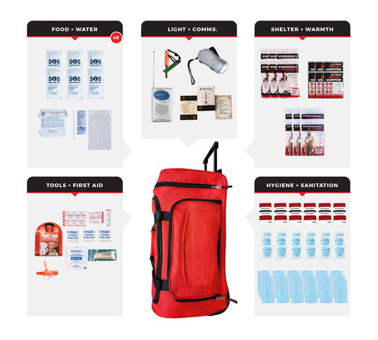 6 Person Necessity Survival Kit in a Rolling Bag