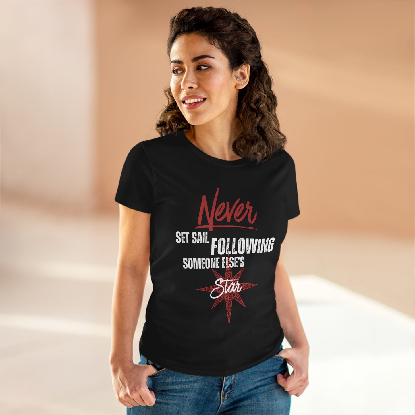 Never Set Sail Women's Tee, White Text