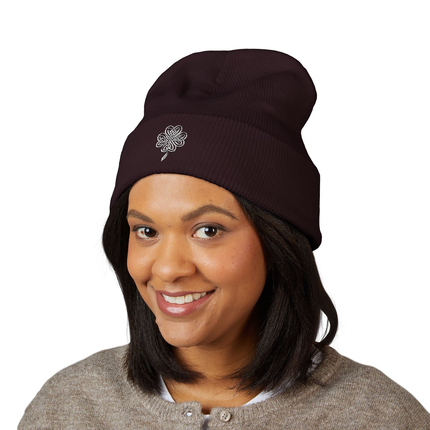 Celtic Knot Four Leaf Clover Cuffed Beanie