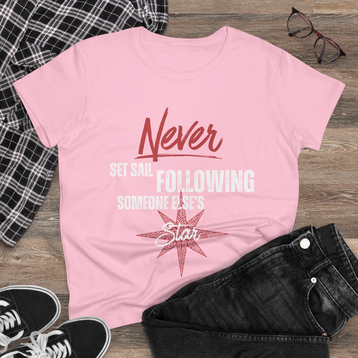 Never Set Sail Women's Tee, White Text