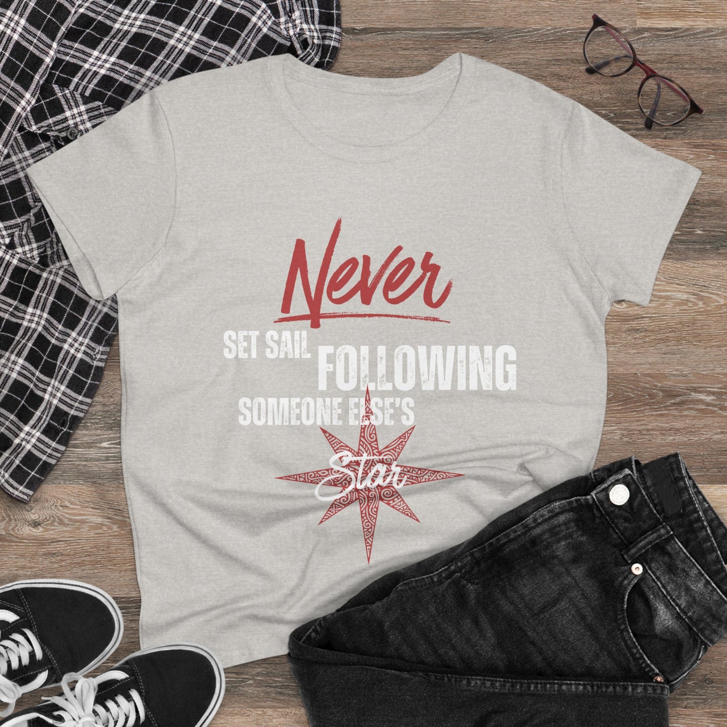Never Set Sail Women's Tee, White Text