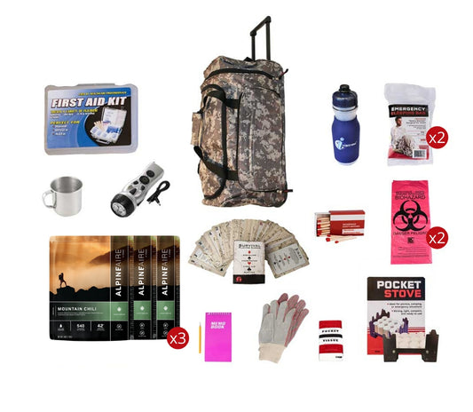 Food Storage Survival Kit in a Camo Rolling Bag